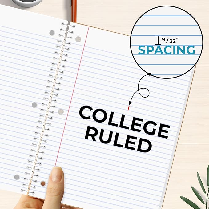 Rosmonde 1 Subject Notebook College Ruled, 6 Pack, 70 Sheets (140 Pages), 8 x 10-1/2", 3 Hole Punched Notebooks, Thick No-Bleed Paper, Sturdy Back, College Ruled Notebook for School, Assorted Colors
