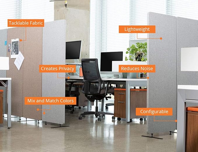 Stand Up Desk Store ReFocus Clamp-on Acoustic Desk Divider Privacy Panel That Reduces Noise and Visual Distractions (Ash Gray, 59" x 23.6, 23.6" x 23.6", & 23.6" x 23.6")