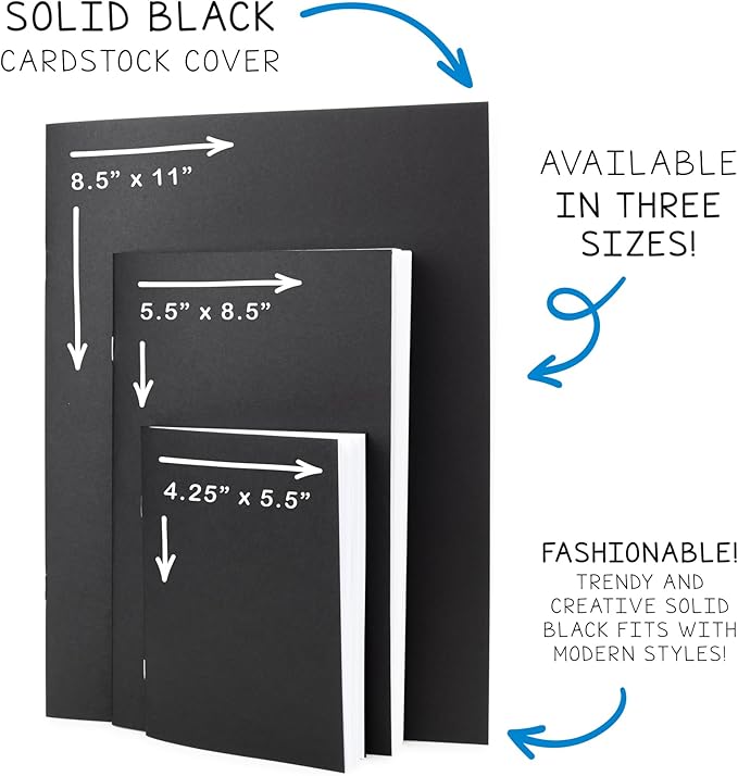 Hygloss Blank Books - Bulk 10 Pack – 4.25" x 5.5" A6 Black Paperback Blank Books for Kids to Write Stories, Doodle, Arts & Crafts – Plain Drawing Sketchbook, Unlined Journal, Notebook Without Lines