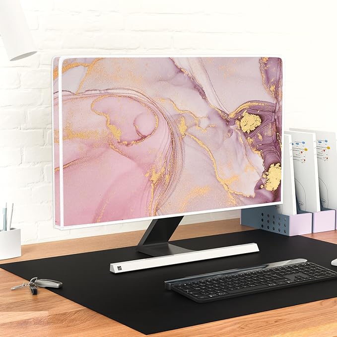 Baocicco Pink Gold Marble Waterproof Screen TV Cover 45, 46, 47, 48 Inch Decorative Modern Television Cover for Home TV Screen Texture Dust Proof Monitor Covers for Television Screen LED LCD OLED TVs