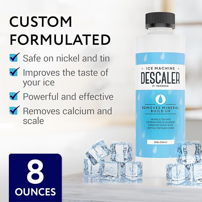 IMPRESA Ice Maker Cleaner & Descaler - 8 Fl Oz Scale Removal Liquid Descaler - Nickel-Safe Ice Machine Cleaner - Compatible with Scotsman, Manitowoc & More