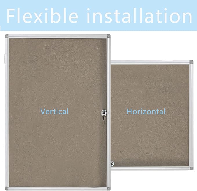 Enclosed Felt Bulletin Board 36x24 inch Lockable Cork Noticeboard Display Cases Tamperproof Notice Poster Memo Board with Aluminum Frame for Office, Classroom, Home with 2 Keys (Felt Board)