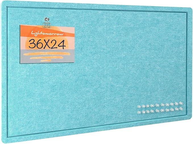 Bulletin Board, 36 x 24 inches Felt Board - Decorative Pin Board, Cork Board Alternative for Wall, 3' x 2' Foldable Picture Board Self-Adhesive Vision Board with 20 Pushpins - Turquoise Blue