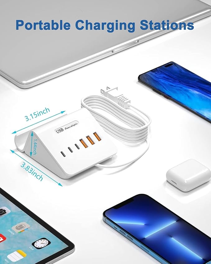 VHBW USB C Charger Block,6 Port 3A and 3C Multiple USB Charging Station,35W Fast USB C Charging Plug for iPhone 15/15pro/14/13/12,Samsung Galaxy S23/S22/S21,etc(6USB-3A3C-White)