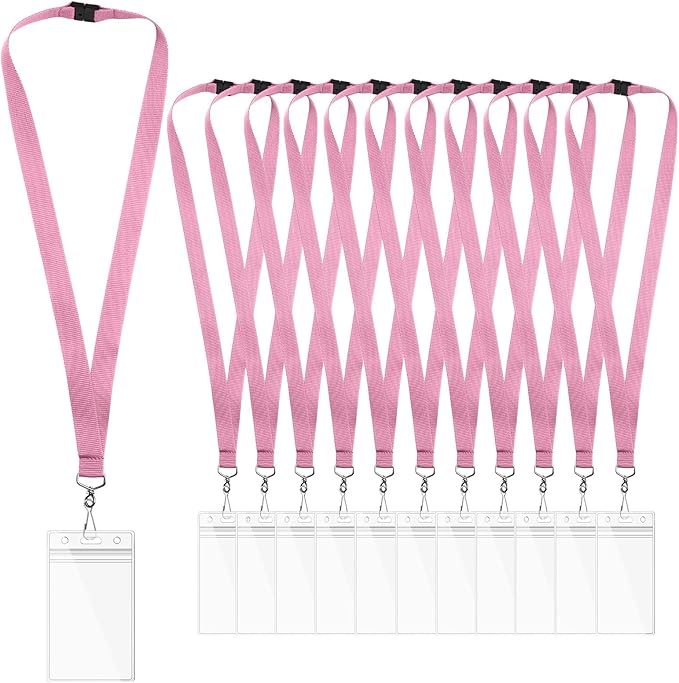 24-Pack Pink Breakaway Lanyards with Waterproof Badge Holders, Polyester Neck Straps for ID Cards, Events, Office, and Schools