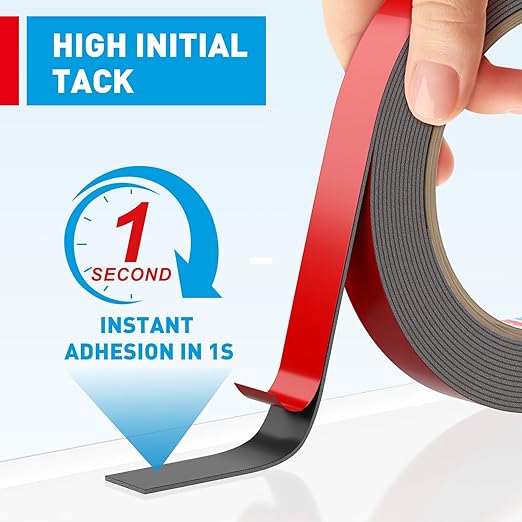 EMITEVER Double Sided Tape Heavy Duty, Tesa Adhesive Mounting Tape Waterproof, 0.59IN x 15.4FT Strong Acrylic Foam Tape for Walls, Automotive, Home Office Decor