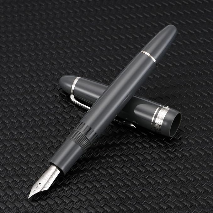 erofa Majohn P136 Piston Fountain Pen 1.1mm Stub Nib with Box, Gray Resin Writing Pen Set