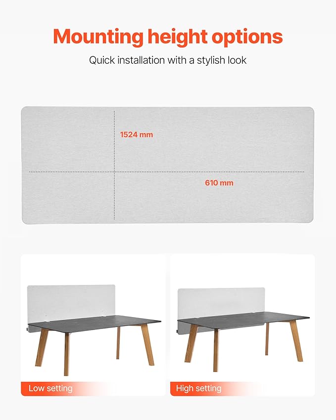 VEVOR Desk Divider Privacy Panel, 60" x 24" Clamp-on Office Desk Partition, PET Cubicle Partition Panel, Workstation Privacy Divider with 2 C-Type Clamps for Office, Sturdy Room, Library
