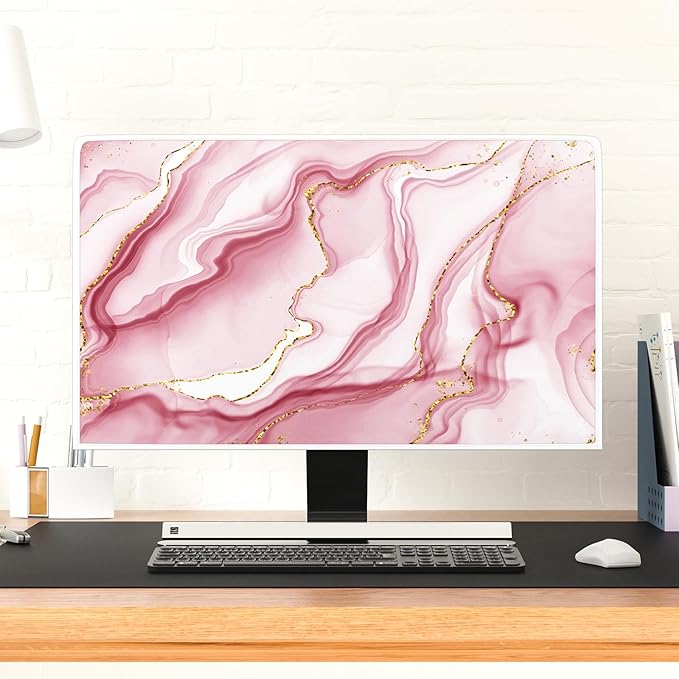 Baocicco Gold Pink Marble Waterproof TV Display Screen Cover 45, 46, 47, 48 Inch TV Accessories Laptop TVs LCD Screen Decoration for Tablet Anti-Static Dustproof Protective for Home Office