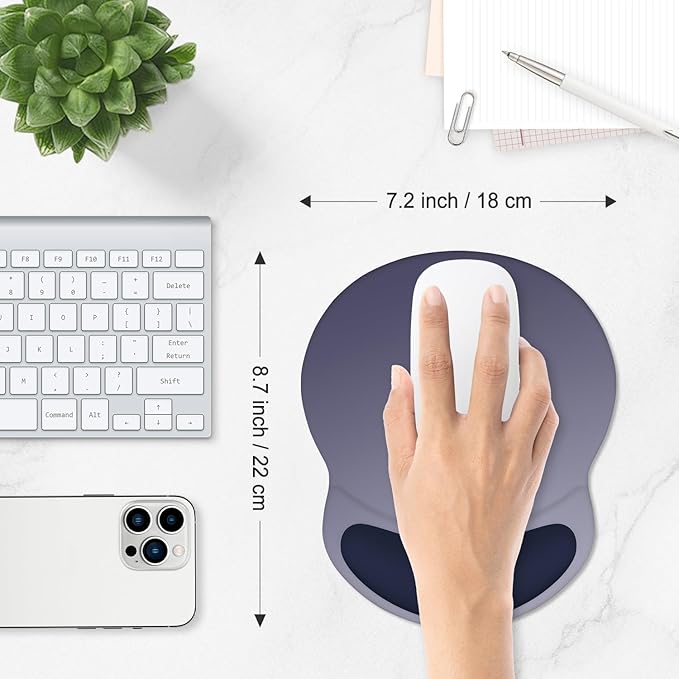 ITNRSIIET Ergonomic Mouse Pad with Comfort Gel Wrist Rest, Non-Slip PU Base, Smooth Textured Surface, Reduces Hand Fatigue & Wrist Pain, 8.7 x 7.2 Inch for Office Gaming Home, Gray Blue Gradient