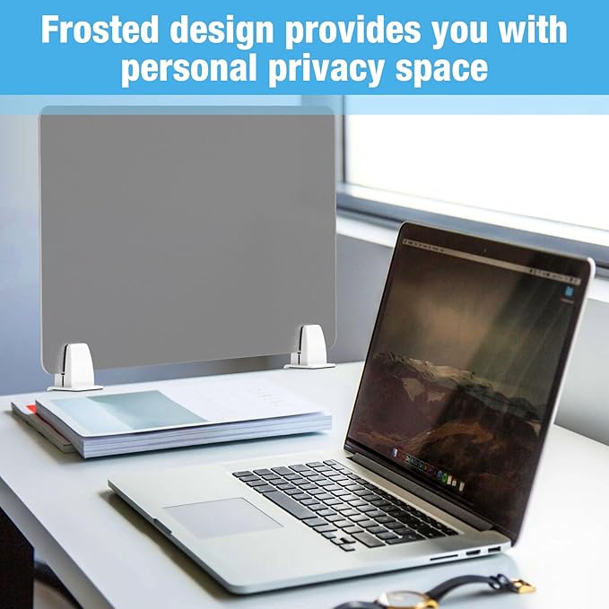 Desk Divider 4 Pcs Desk Privacy Panel 23.6''L x 15.8W'' Office Partitions Grey Acrylic Panel Pack of 4 Desk Divider Partition with Adjustable Universal Base