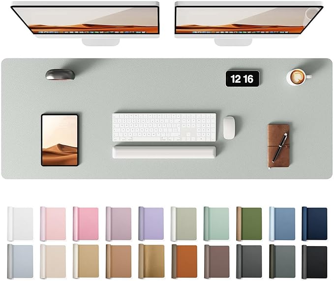 YSAGi Leather Desk Pad Protector, Office Desk Mat, Large Mouse Pad, Non-Slip PU Leather Desk Blotter, Laptop Desk Pad, Waterproof Desk Writing Pad for Office and Home (Grayish Green, 47" x 17")