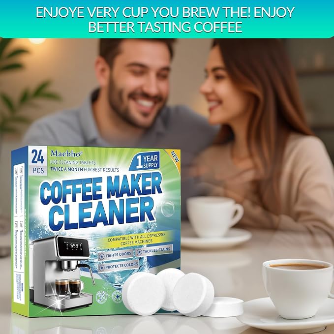 Coffee Maker Cleaner & Descaler Tablets - 24 PCS Uses for Keurig, Ninja, Breville, Delonghi, Miele, Jura and More, Coffee Machine Claening Tablets Removes Limescale -1Year Supply
