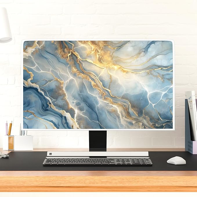Baocicco Gold Blue Waterproof Screen TV Cover 37, 38, 39 Inch Modern Full Body Covers for Television Screen Panel Case TV Sleeve Compatible with Television LCD LED PC, Desktop and Home TV