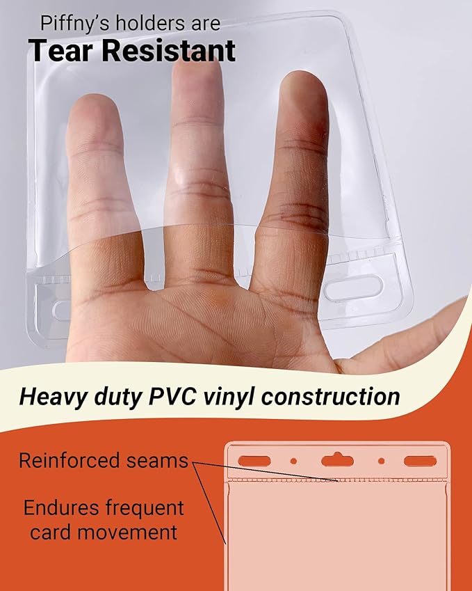 Clear ID Holder for Lanyard - ID Card Holder Waterproof (Inches, 4 x 3 Horizontal 100 Pack)