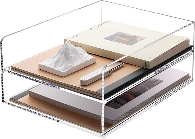 SANRUI Paper Organizer for Desk,Acrylic Stackable Letter Tray, Clear Desk Organizer, Paper Sorter for Office,Home or School,2-Pack