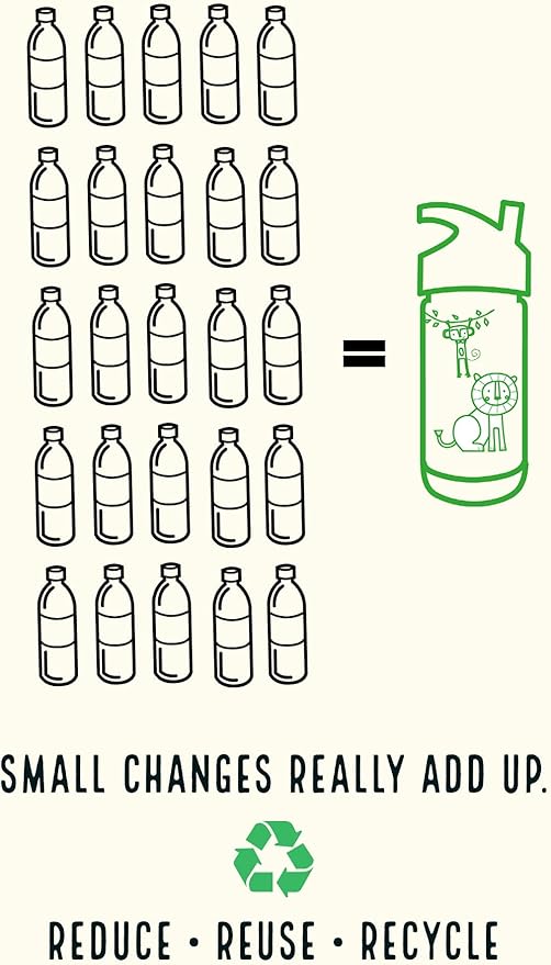 Stephen Joseph Stainless Steel Water Bottles, 18 OZ, Straw lid, Reusable tumbler, Insulated, Zoo