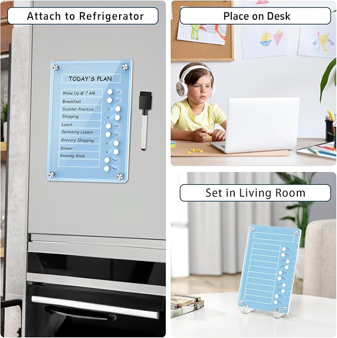 NiHome Acrylic Magnetic To Do List Planning Board with Sliders & Desktop Stand, Kids & Adults Chore Chart, Checklist Routine Chart Task Board for Fridge & Desk, For Magnetic Metal Surfaces Only (Blue)
