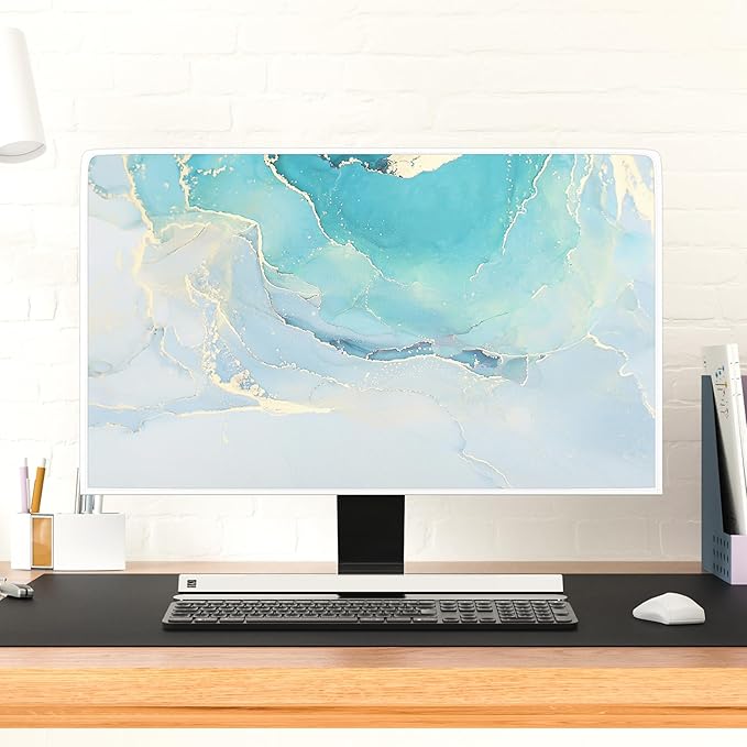 Baocicco Blue Green Marble TV Display Screen Cover 32 Inch Creative Anti-Static Dustproof Monitor Accessories Laptop LCD Cover Modern Screen Television Decoration for LED LCD OLED TVs
