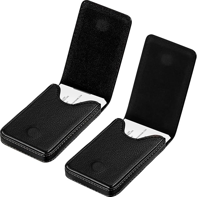 Outus 2 Pieces Business Card Holder, PU Leather Business Card Case Pocket Wallet with Magnetic Shut for Christmas Gift Men Women(Black, Classic)