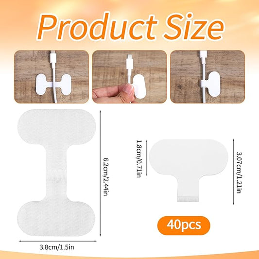 40PCS Cable Labels for Cords Cord Labels for Electronics Reusable Writable Self-Adhesive Wire Label Hook Loop Cables Label Paste Nylon Wire Waterproof White Cord Tags for Office Computers Management