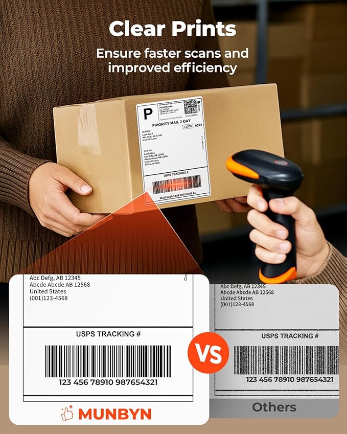 MUNBYN 4"x6" Direct Thermal Shipping Labels, Commercial Grade Permanent Adhesive Fanfold Mailing Postage Label Paper for Thermal Printers and Packages, 220 Sheets per Stack