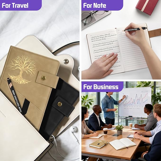 ENOMY Personalized Notebook & 10 PC Pens Set A5 Notebook with Ribbon Bookmark PU Leather Custom Notebook Cover for College Graduation Birthday Business Gifts, Dark Blue