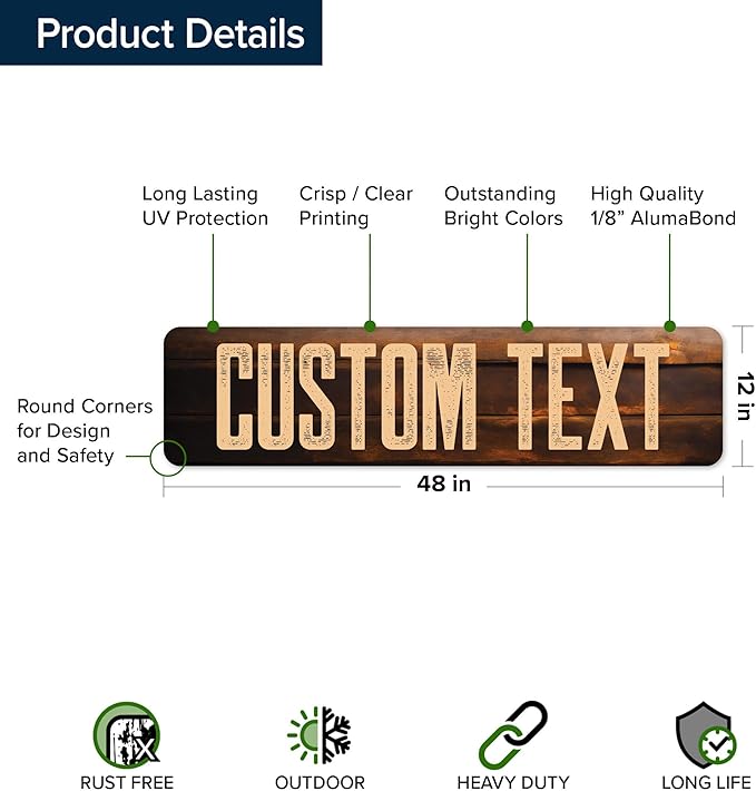 Custom Sign, Custom Street Sign, 11 Font Colors, 13 Font Styles, 4 Hole Options, 22 Sizes, 12x48 Inches, Rust Free DiBound, Fade Resistant, Made in USA by My Sign Center (Vintage Wood)