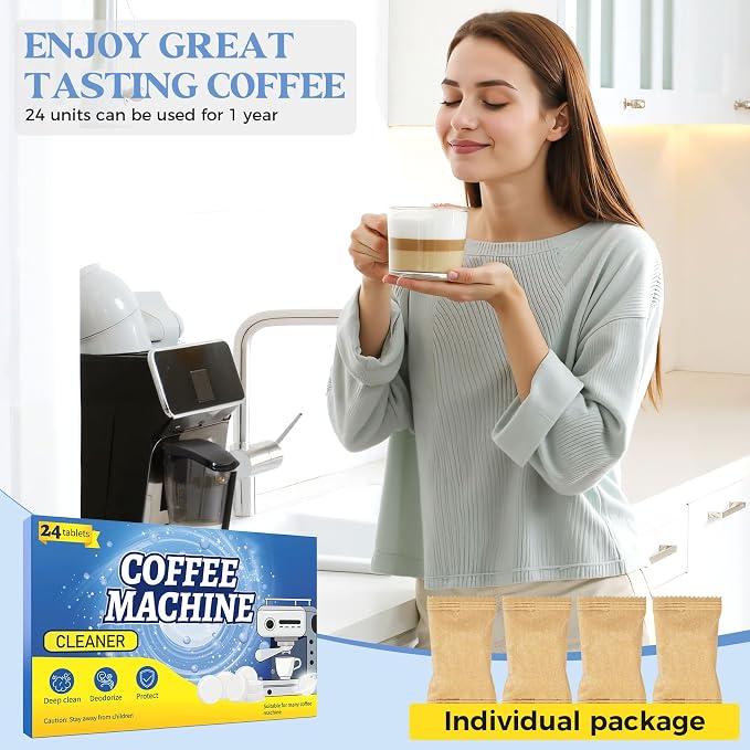 24 Coffee Maker Cleaner Descaler Tablets for Coffee Pot & Coffee Machine | Compatible With Keurig, Nespresso, Ninja, Philips, Miele, Breville, DeLonghi, Espresso & Drip Machines
