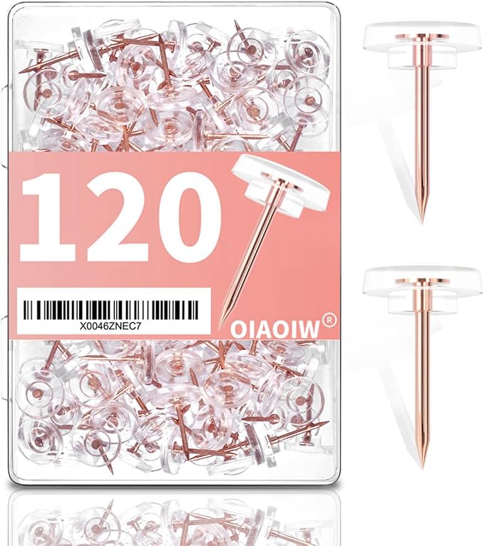 120 PCS Flat Rose Gold Push Pins for Wall Thumb Tacks for Walls Flat thumbtacks Push pin for Bulletin Board Shadow Box Display Thumbtack for Cork Board
