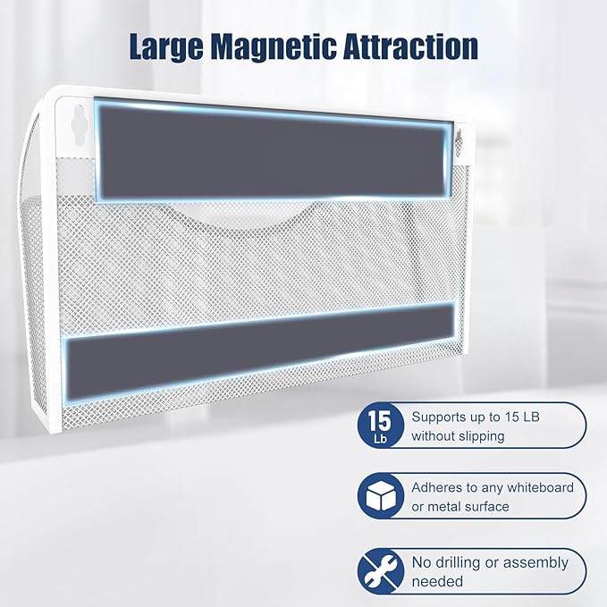 2 Pockets Magnetic File Holder for File Cabinets, Folder Holder Organizer- No Drilling Paper Document Holder, Large Capacity Office Hanging Magazine Rack for Refrigerator, Whiteboard, Office, Kitchen