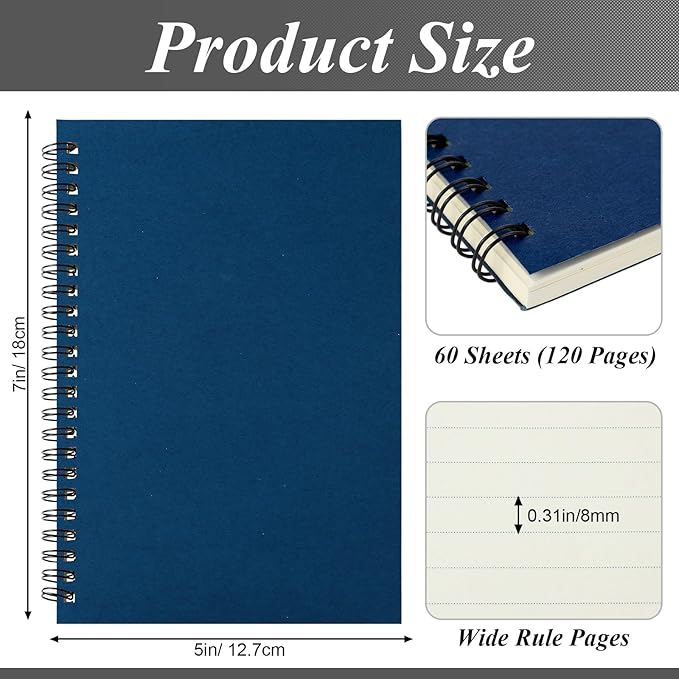 Leelosp 12 Pack Small Spiral Notebook 5 x 7 Inch Lined College Ruled Spiral Journal Wire Bound Notebook Kraft Cover, 120 Pages for Work Students Office Business (Rainbow)