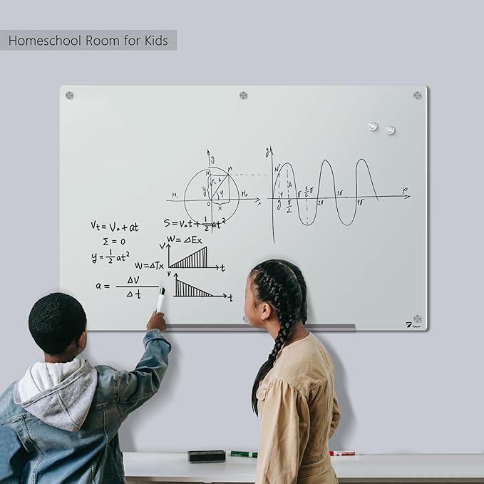 TOWON 6 x 4ft Glass Whiteboard Wall – Magnetic White Dry Erase Board (72 x 48 inches) with Multi-Color Markers, Strong Magnets, Pen Tray & Eraser – Frameless Design for Office, Home & Classroom