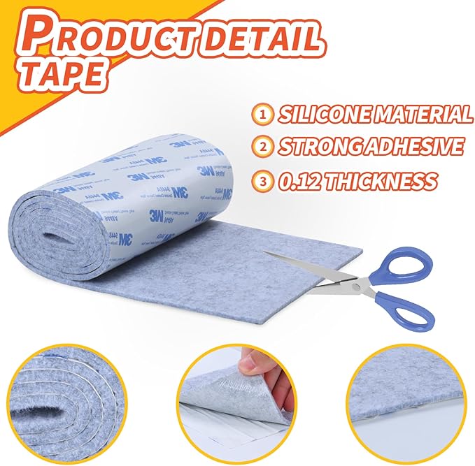 Felt Furniture Pads, Non Slip Self Adhesive Cuttable Felt Tape Gray Heavy Duty Felts Strip Roll for Protecting Hardwood Floors Chair Wall Protector (40 x 5 x 0.12 Inch, 2 Pack)