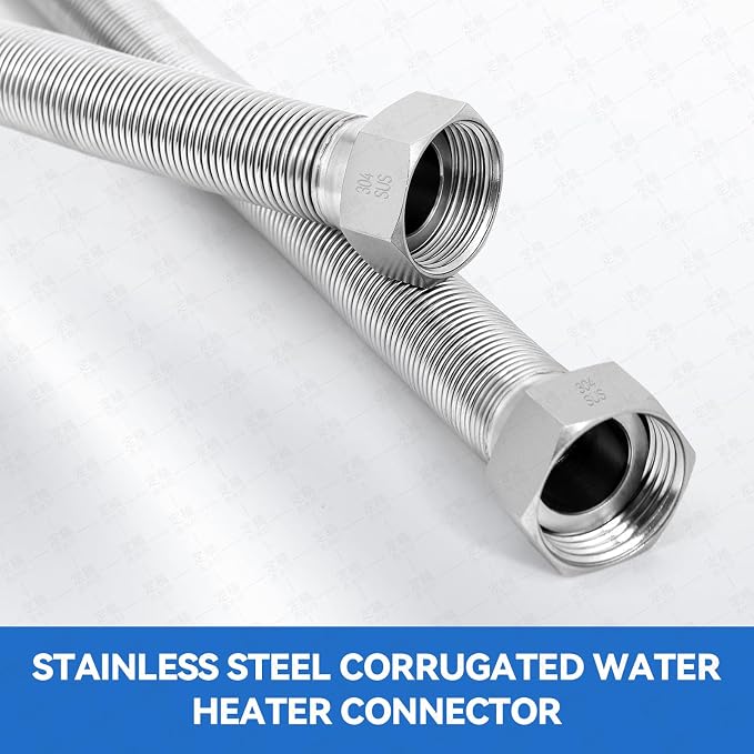 36 Inch Flexible Stainless Steel Corrugated Water Heater Connector Hose,1/2" FIP x 1/2" FIP,304 Stainless Steel Leak-Proof Flexible Line for Tankless Water Heater,Water Softener,RV,Boiler(2PCS)