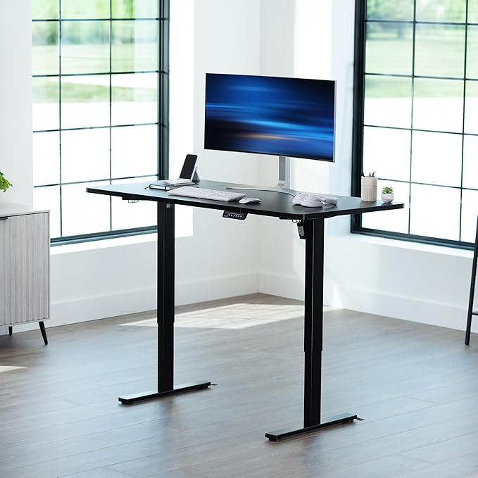 VIVO Electric 60 x 30 in Standing Desk, Memory Height Adjustment, 1B Series, Holds 220 lbs, Black Top Black Frame, DESK-KIT-1B6B-30