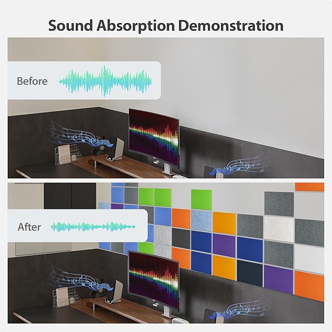 Amantech 12 Pack Acoustic Panels Self Adhesive Sound Proof Foam, High Density Sound Acoustic Panel, 16X12X0.4 Inch 4:3 Rectangle Panels in Home, Office, Reccording Room, Studio, More(Fruit Green)