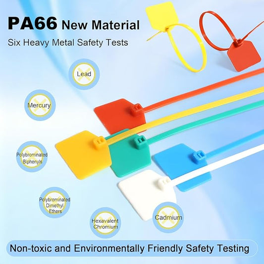 6 in Marker Nylon Cable Ties, Plastic Water Proof Tags, Self-Locking Written-on Cable Marker, Security Seals Label for Cabling, Wire Marking Label, Shipping Hanging Tags - Green/ 100pcs