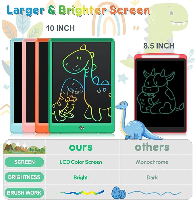 FLUESTON LCD Writing Tablet, Doodle Board Toys Gifts for 3-8 Year Old Girls Boys, 10 Inch Colorful Electronic Board Drawing Pad for Kids, Gifts for Toddler Educational Learning Travel Christmas, Green