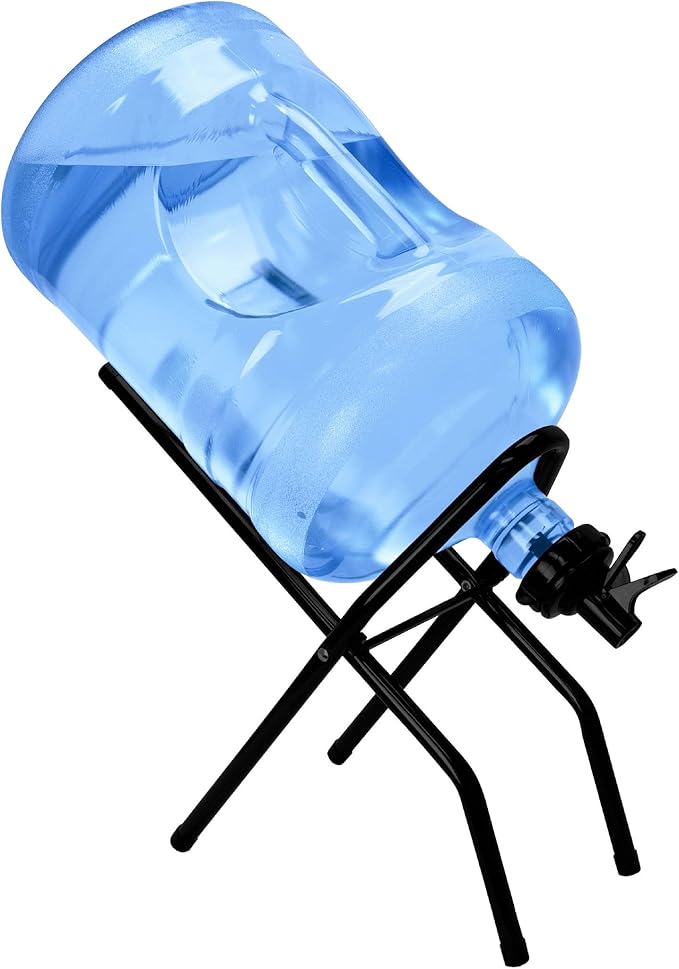 Brio 5 Gallon Water Bottle Jug Drink Dispenser Storage Cooler Foldable Cradle Stand BPA Free Valves Stainless Steel Rack Holder No Leak Non Slip Countertop with 2 Dispenser Valves, Fits Both 48mm and