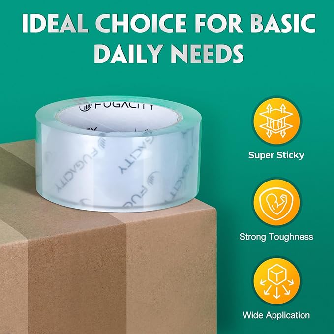 FugaCity Clear Packing Tape Refills (36 Rolls),Heavy Duty Packaging Tape for Moving Sealing, Moving Supplies,2.7 Mil Thick, 1.88 in Wide,65 Yards Per Roll,Total 2340 Yards