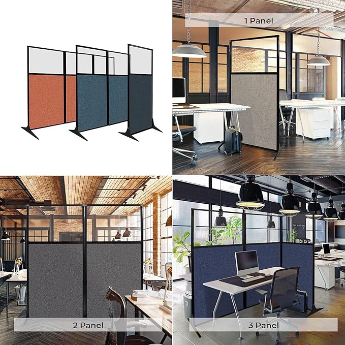 Versare Workstation Partition | Portable Wall Divider | Modern Office Cubicle | Free Standing Privacy Screen | Flexible Work Space | 33" x 70" W/Window, Warm Pebble Fabric Panels
