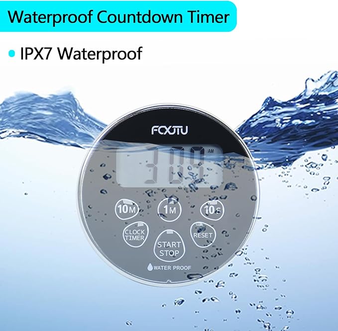 FCXJTU Digital Waterproof Shower Clock Timer, Bathroom Shower Countdown Timer for Kitchen Cooking with Alarm, Magnetic Back, Stand Silver Black