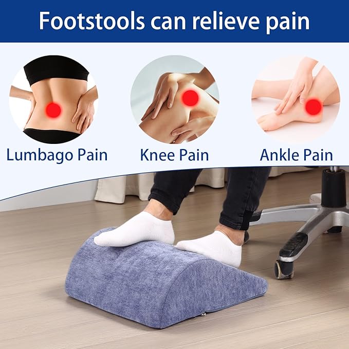 Opuvidity Foot Rest for Under Desk at Work, Ergonomic Under Desk Footrest with Washable Cover for Office, Home & Gaming Leg Elevation Pillow Blue