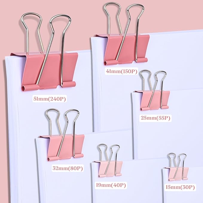 Temiary Aesthetic Binder Clips, Medium Metal Binder Clip with Clear Storage Container, Binding Paperwork Clamps for School Teachers Office Supplies (Pink 1.26 Inch, 24P)