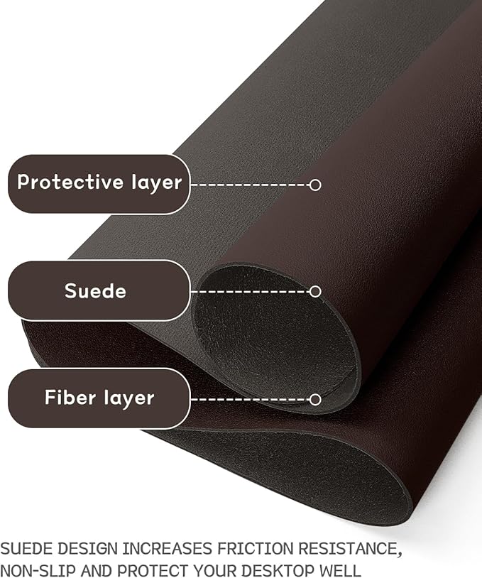 YSAGi Non-Slip Leather Desk Pad, Waterproof Laptop Computer Desk Keyboard Mat, Table Protector Blotter Mat, Large Mouse Pad for Office/Work/Home/Decor(Dark Brown, 31.5" x 15.7")
