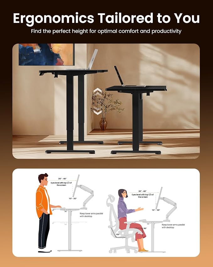 ErGear Height Adjustable Electric Standing Desk, 47.2 x 23.6 Inches Sit Stand up Desk, Memory Computer Home Office Desk with Two-Piece Desktop (Carbon Fiber Black)