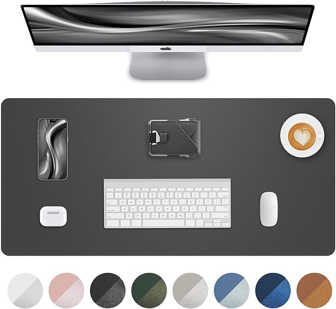 Leather Desk Pad Protector, Large Mouse Pad and Non-Slip Desk Cover, Waterproof PU Leather Blotter Mat for Office and Home (Dark Grey, 36" x 17")