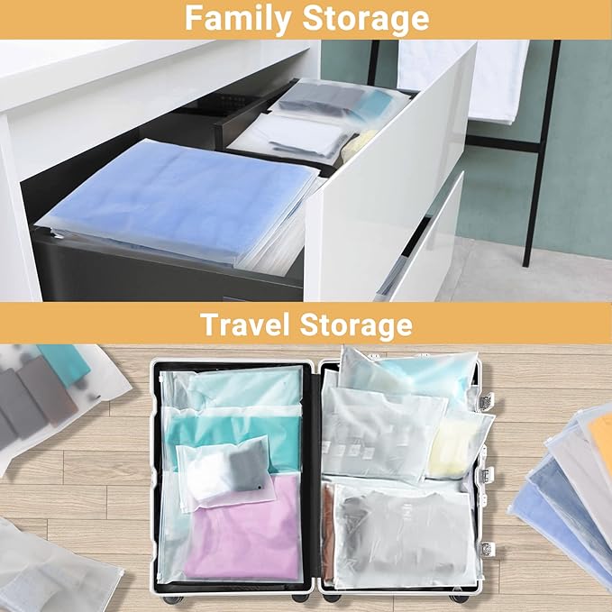 Svaldo Clothes Packaging Bags for Shipping, 25 Count 12x16 inch Frosted Zipper Plastic Bags for Clothing, Thick Plastic Apparel Bag for Packaging T-Shirt, Shirt, 3 Mil, with Vent Holes Storage Bag
