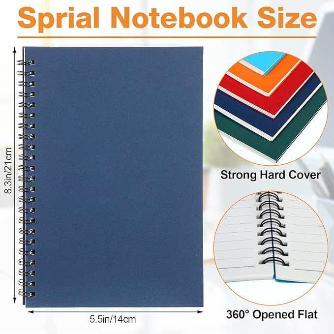 Eersida 20 Pack A5 Spiral Notebook College Ruled Spiral Notebook Bulk 5.5 x 8.3 Inch Hardcover Notepads Lined Travel Writing Journal Notepad, 50 Sheets 100 Pages(Bright Color)